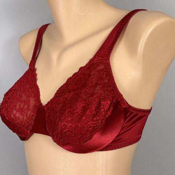 Vintage Vassarette Bra Size 34C Second Skin Satin Red Lace Underwire 75-014 - Picture 2 of 10